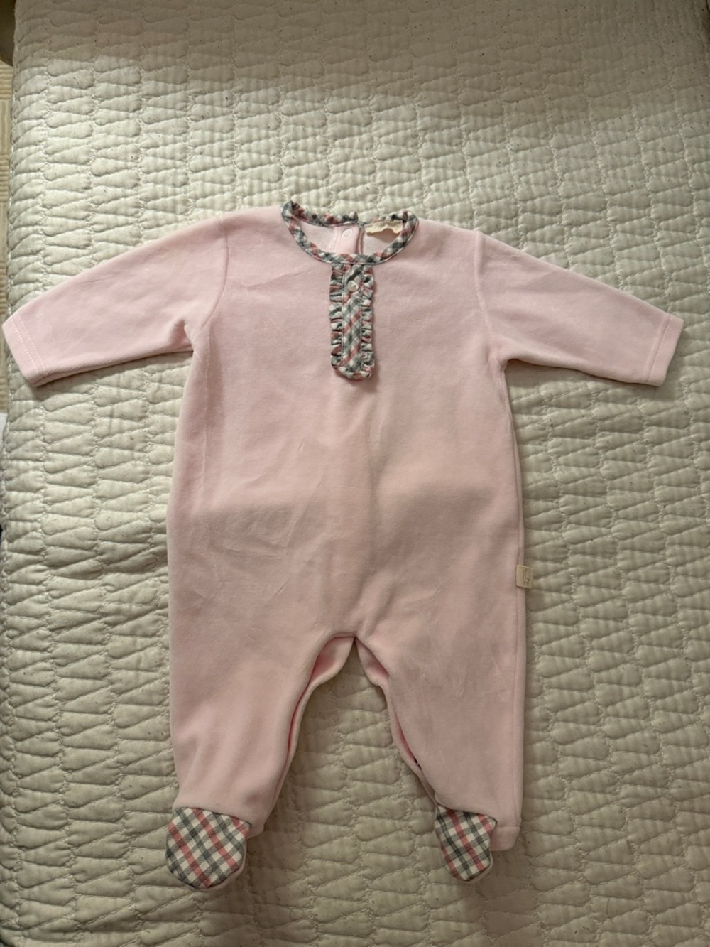 Baby Gi Pink Footed One-Piece with Plaid Trim